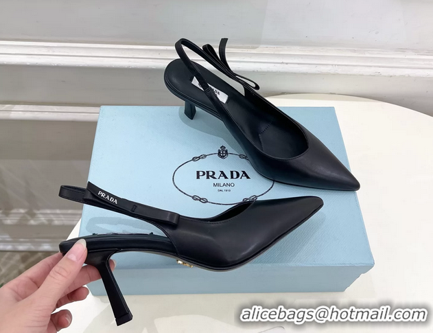 Best Price Prada Black Calfskin Leather Slingback Pumps 75MM 6050808 Black