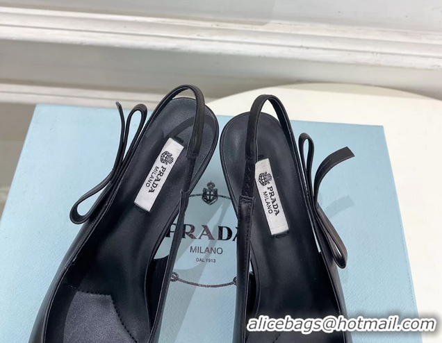 Best Price Prada Black Calfskin Leather Slingback Pumps 75MM 6050808 Black