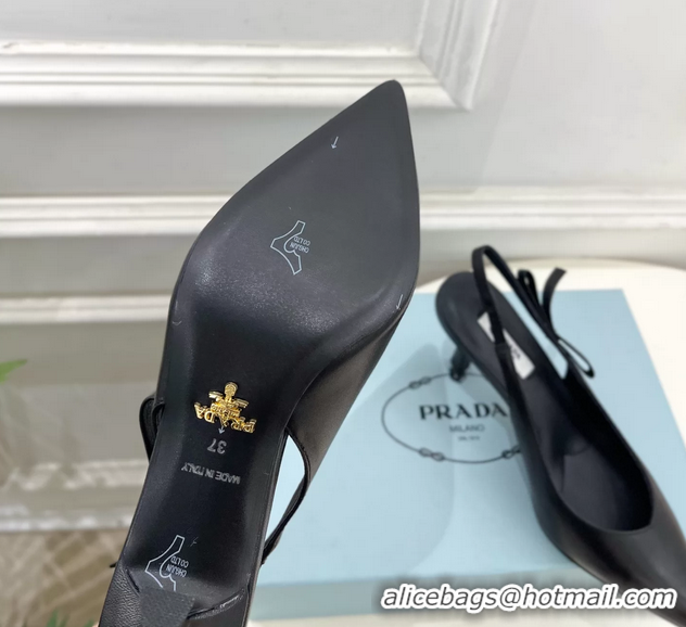 Best Price Prada Black Calfskin Leather Slingback Pumps 75MM 6050808 Black