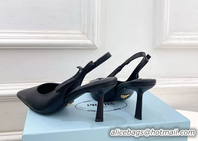 Best Price Prada Black Calfskin Leather Slingback Pumps 75MM 6050808 Black