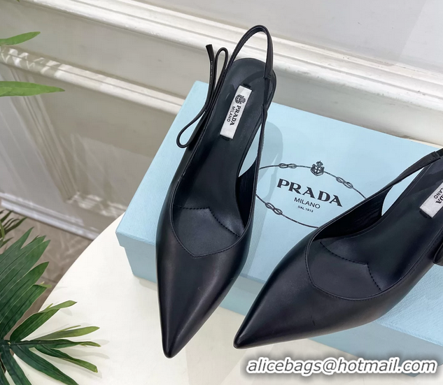 Best Price Prada Black Calfskin Leather Slingback Pumps 75MM 6050808 Black