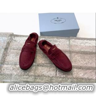 New Style Prada Logo Print Shuffile Antiqued Suede Leather Loafers Brown Shoes 6050810 Brown