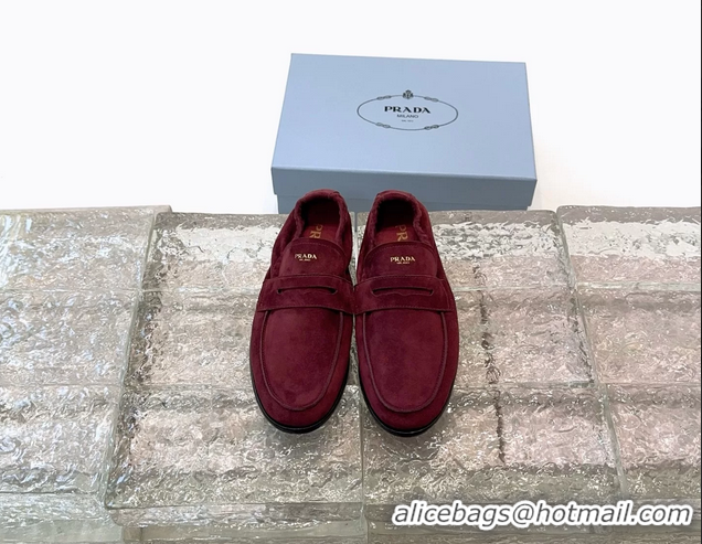 New Style Prada Logo Print Shuffile Antiqued Suede Leather Loafers Brown Shoes 6050810 Brown