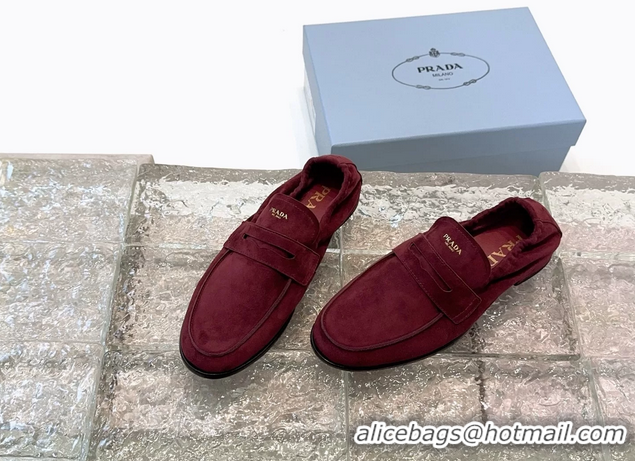 New Style Prada Logo Print Shuffile Antiqued Suede Leather Loafers Brown Shoes 6050810 Brown