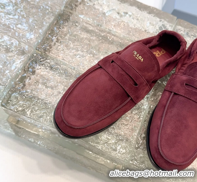 New Style Prada Logo Print Shuffile Antiqued Suede Leather Loafers Brown Shoes 6050810 Brown