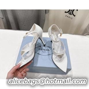Super Quality Prada Triangle Logo White Patent Leather High Heeled Sandals 85MM 6050811 Black