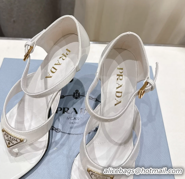 Super Quality Prada Triangle Logo White Patent Leather High Heeled Sandals 85MM 6050811 Black