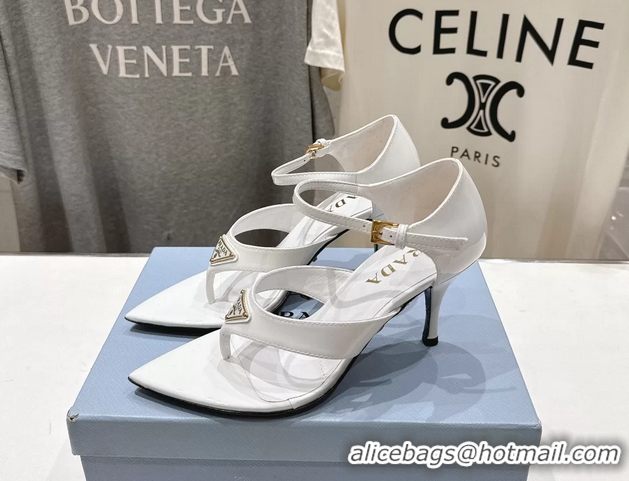 Super Quality Prada Triangle Logo White Patent Leather High Heeled Sandals 85MM 6050811 Black