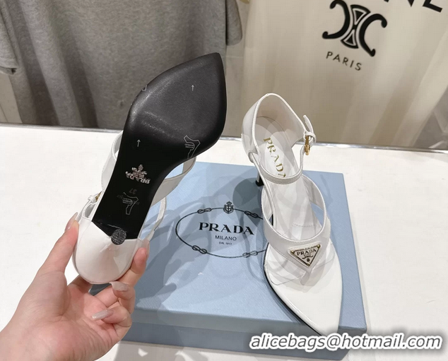 Super Quality Prada Triangle Logo White Patent Leather High Heeled Sandals 85MM 6050811 Black