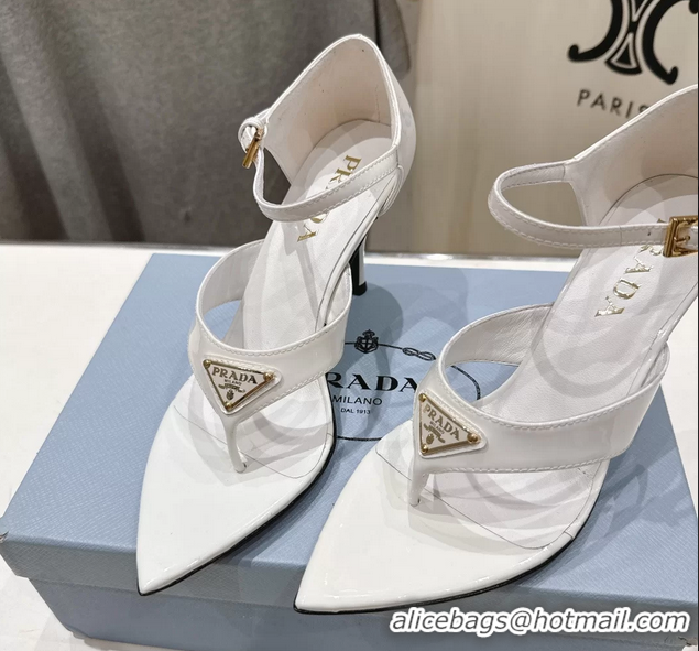 Super Quality Prada Triangle Logo White Patent Leather High Heeled Sandals 85MM 6050811 Black