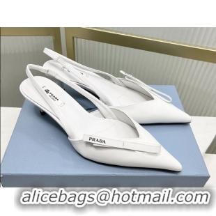Best Quality Prada White Patent Leather Slingback Pumps 50MM 6050812
