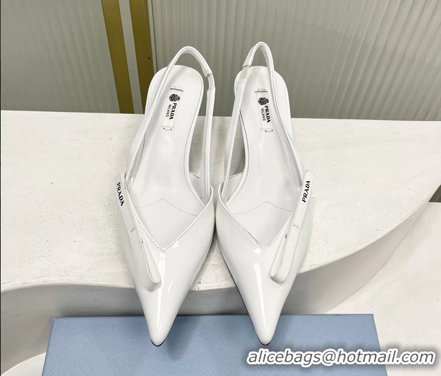 Best Quality Prada White Patent Leather Slingback Pumps 50MM 6050812