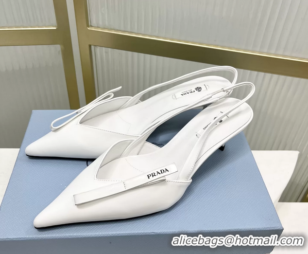Best Quality Prada White Patent Leather Slingback Pumps 50MM 6050812
