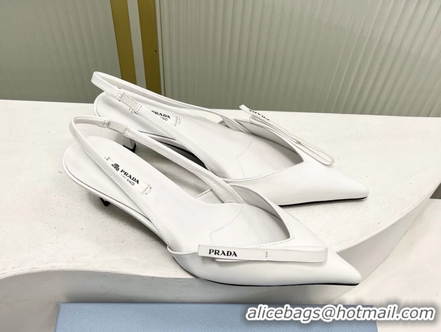 Best Quality Prada White Patent Leather Slingback Pumps 50MM 6050812