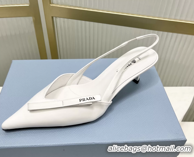 Best Quality Prada White Patent Leather Slingback Pumps 50MM 6050812