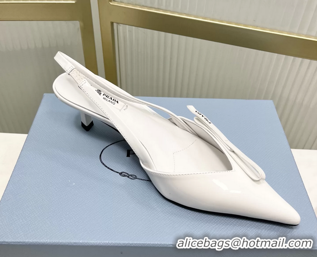 Best Quality Prada White Patent Leather Slingback Pumps 50MM 6050812