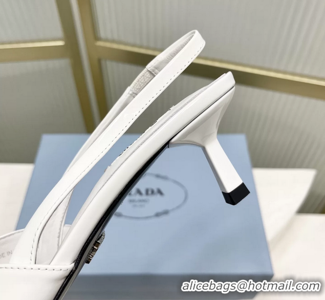 Best Quality Prada White Patent Leather Slingback Pumps 50MM 6050812