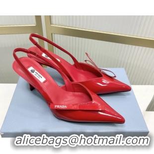 Charming Prada Red Patent Leather Slingback Pumps 50MM 6050812 Red