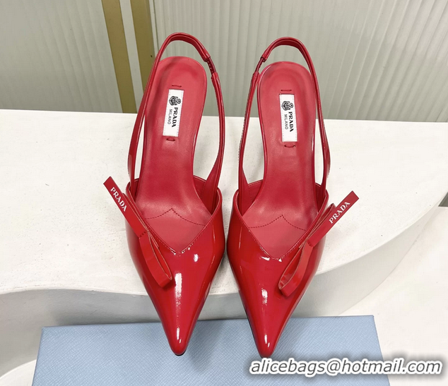 Charming Prada Red Patent Leather Slingback Pumps 50MM 6050812 Red