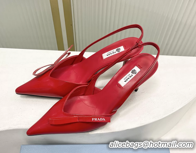 Charming Prada Red Patent Leather Slingback Pumps 50MM 6050812 Red