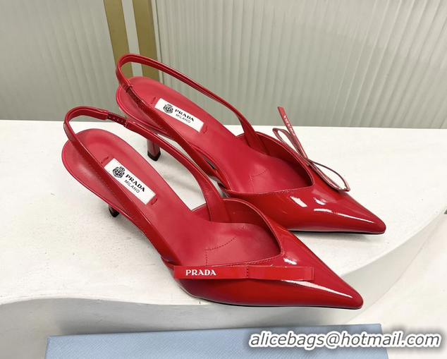 Charming Prada Red Patent Leather Slingback Pumps 50MM 6050812 Red