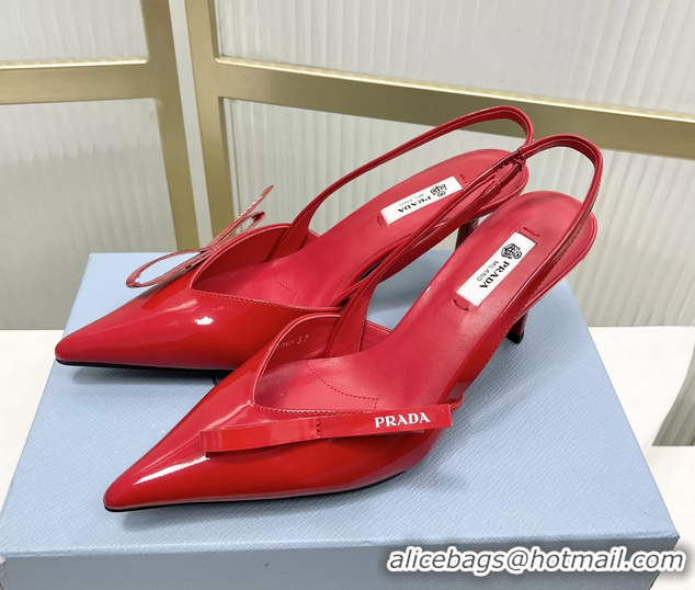 Charming Prada Red Patent Leather Slingback Pumps 50MM 6050812 Red