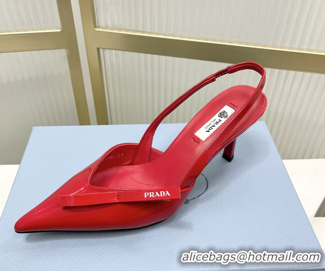 Charming Prada Red Patent Leather Slingback Pumps 50MM 6050812 Red