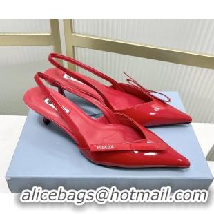 Sumptuous Prada Red Patent Leather Slingback Pumps 50MM 6050812 Red