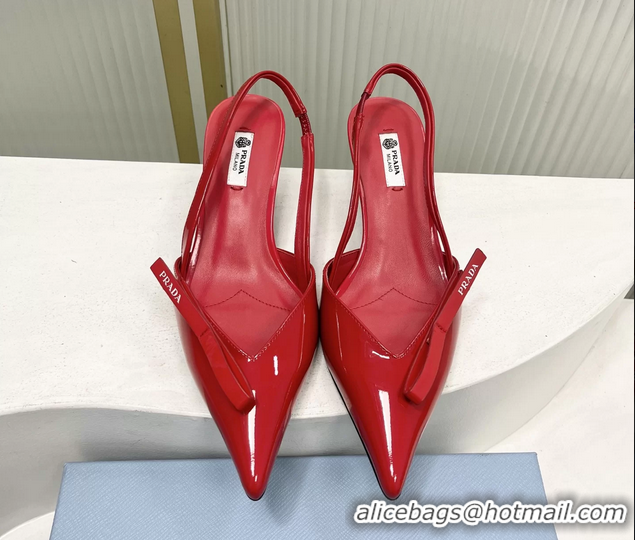 Sumptuous Prada Red Patent Leather Slingback Pumps 50MM 6050812 Red