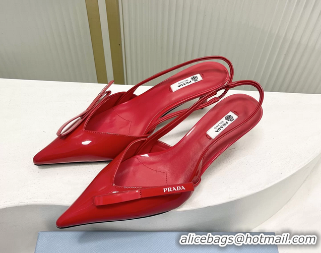 Sumptuous Prada Red Patent Leather Slingback Pumps 50MM 6050812 Red