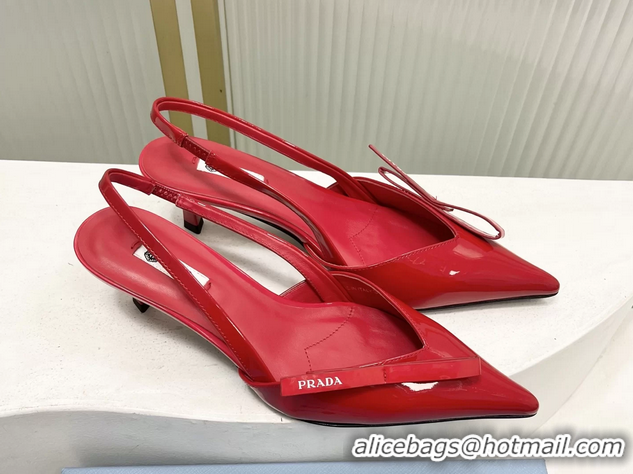 Sumptuous Prada Red Patent Leather Slingback Pumps 50MM 6050812 Red