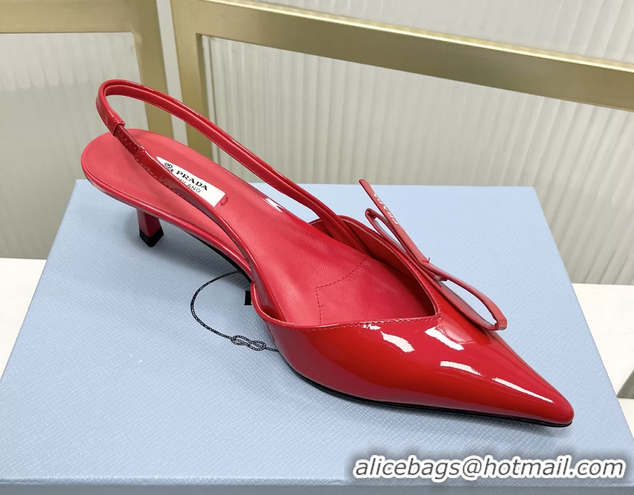 Sumptuous Prada Red Patent Leather Slingback Pumps 50MM 6050812 Red
