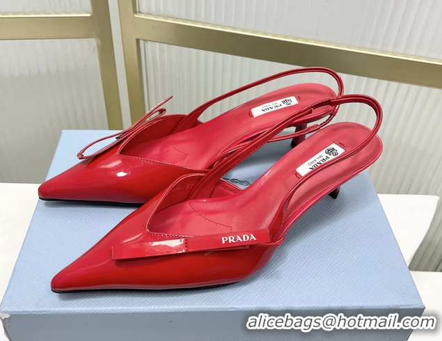 Sumptuous Prada Red Patent Leather Slingback Pumps 50MM 6050812 Red