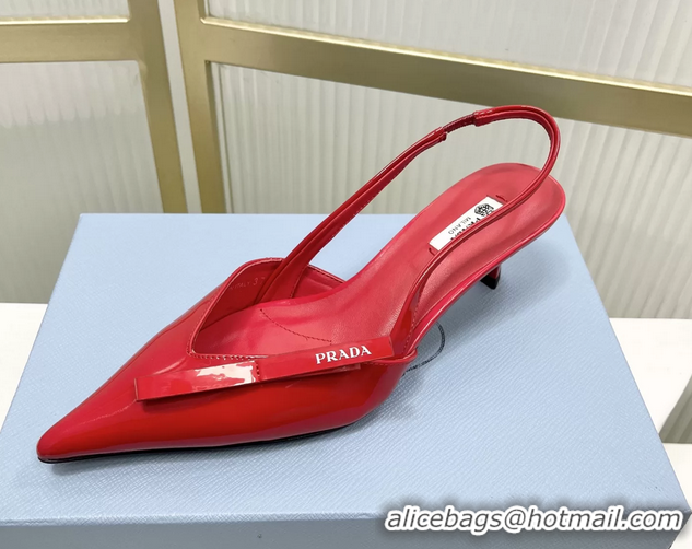 Sumptuous Prada Red Patent Leather Slingback Pumps 50MM 6050812 Red
