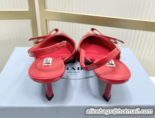 Sumptuous Prada Red Patent Leather Slingback Pumps 50MM 6050812 Red