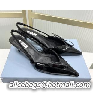 Good Quality Prada Black Patent Leather Slingback Pumps 50MM 6050812 Black