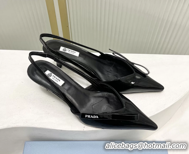 Good Quality Prada Black Patent Leather Slingback Pumps 50MM 6050812 Black