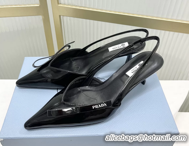 Good Quality Prada Black Patent Leather Slingback Pumps 50MM 6050812 Black