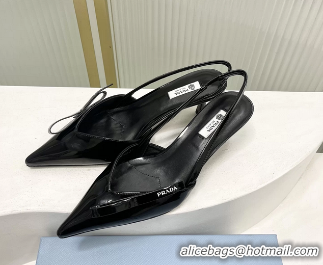 Good Quality Prada Black Patent Leather Slingback Pumps 50MM 6050812 Black