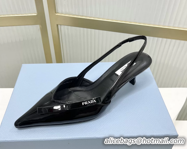 Good Quality Prada Black Patent Leather Slingback Pumps 50MM 6050812 Black