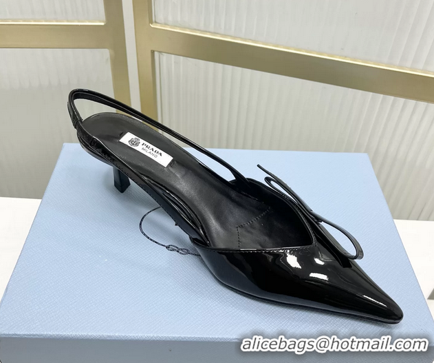 Good Quality Prada Black Patent Leather Slingback Pumps 50MM 6050812 Black