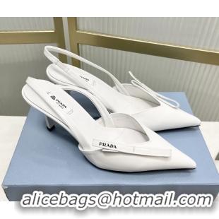 Perfect Prada White Patent Leather Slingback Pumps 75MM 6050813 White