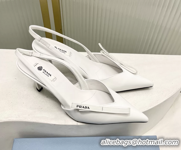 Perfect Prada White Patent Leather Slingback Pumps 75MM 6050813 White