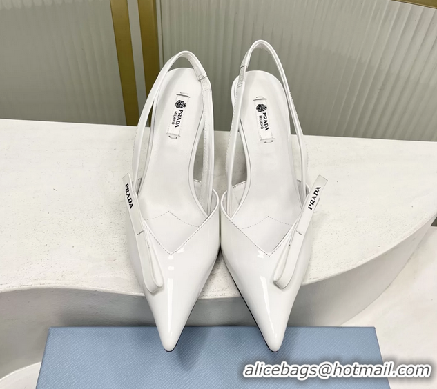 Perfect Prada White Patent Leather Slingback Pumps 75MM 6050813 White