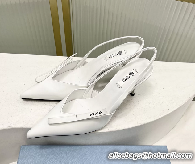 Perfect Prada White Patent Leather Slingback Pumps 75MM 6050813 White