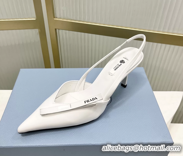 Perfect Prada White Patent Leather Slingback Pumps 75MM 6050813 White