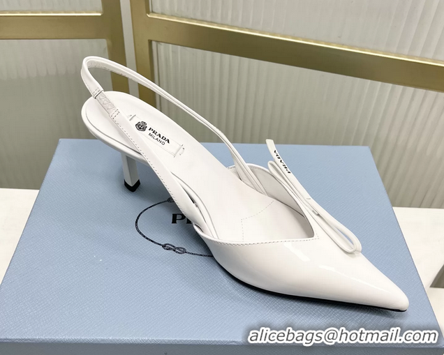 Perfect Prada White Patent Leather Slingback Pumps 75MM 6050813 White
