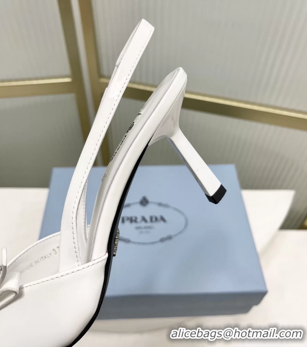 Perfect Prada White Patent Leather Slingback Pumps 75MM 6050813 White