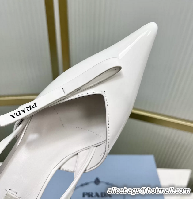 Perfect Prada White Patent Leather Slingback Pumps 75MM 6050813 White
