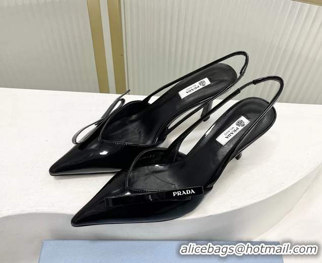 Best Grade Prada Black Patent Leather Slingback Pumps 75MM 6050813 Black